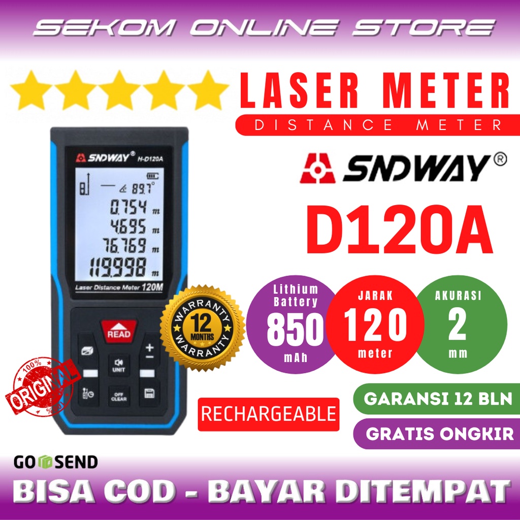 SNDWAY Meteran Laser Digital Distance 120 Meter Rechargeable SW-D120A