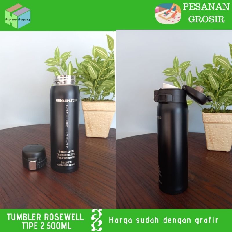 Tumbler Custom Grosir tumbler rosswell tipe 2 500ml cetak Nama Logo Laser Grafir Souvenir Promosi