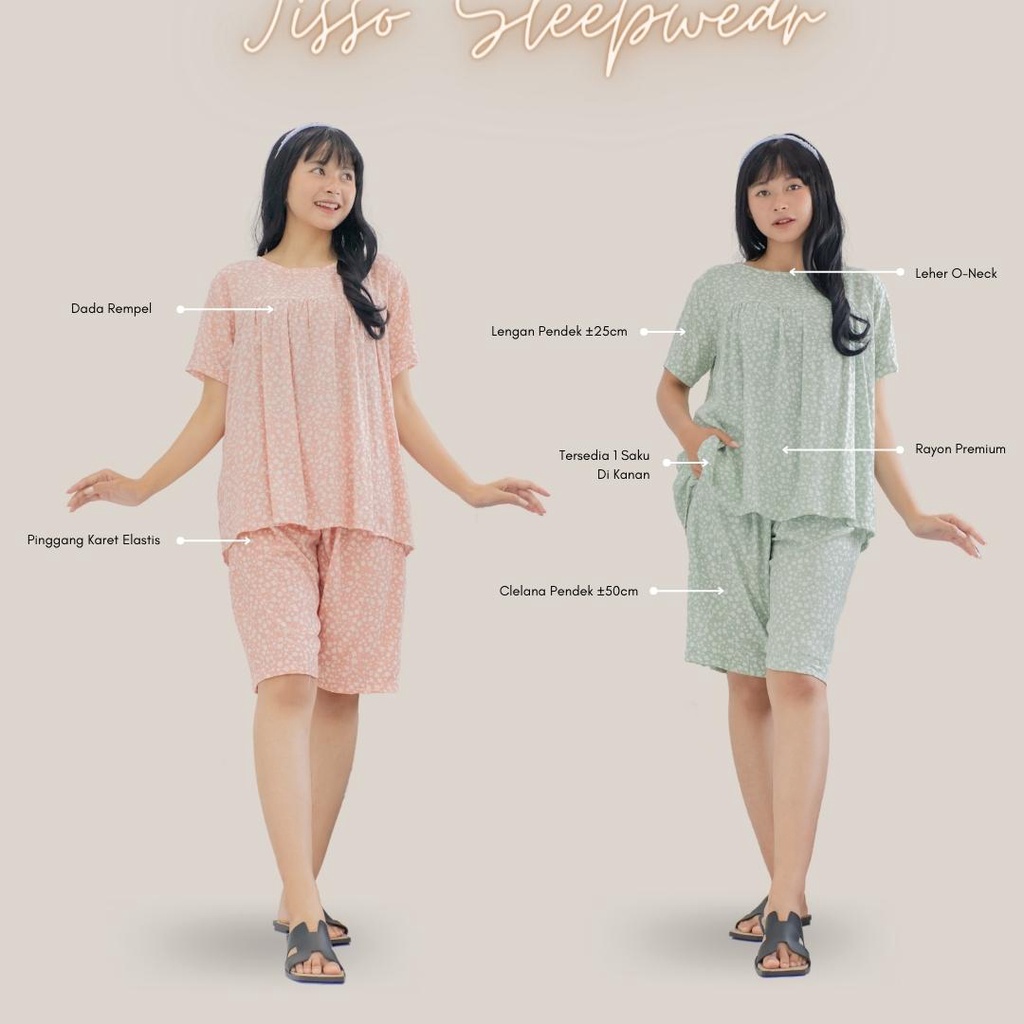 JISSO Setelan Piyama Rayon Premium by Ademin.Co  | Setelan Celana Pendek Wanita Babydoll