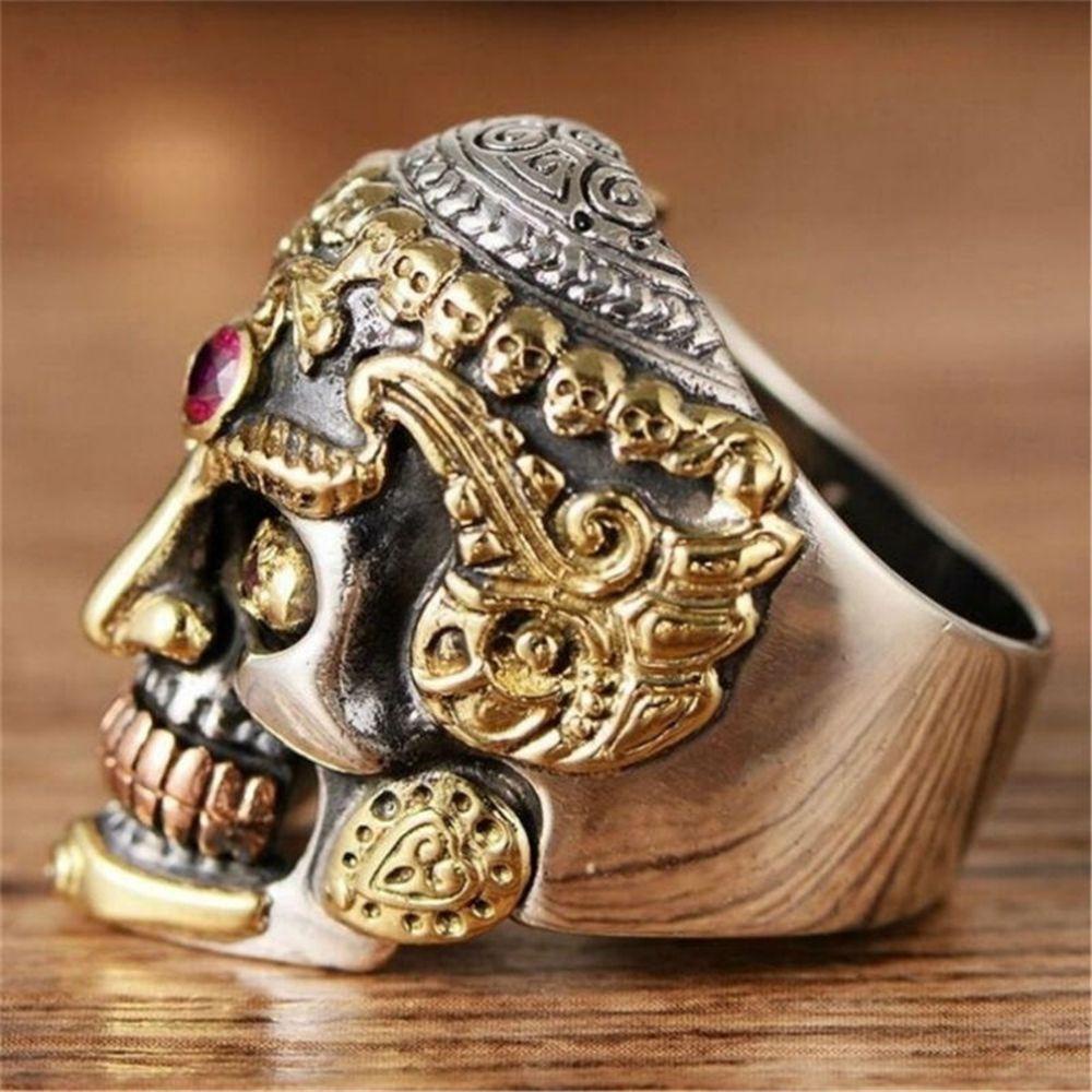 TOP Cincin Tengkorak Zircon Warrior Biker Stainless Steel