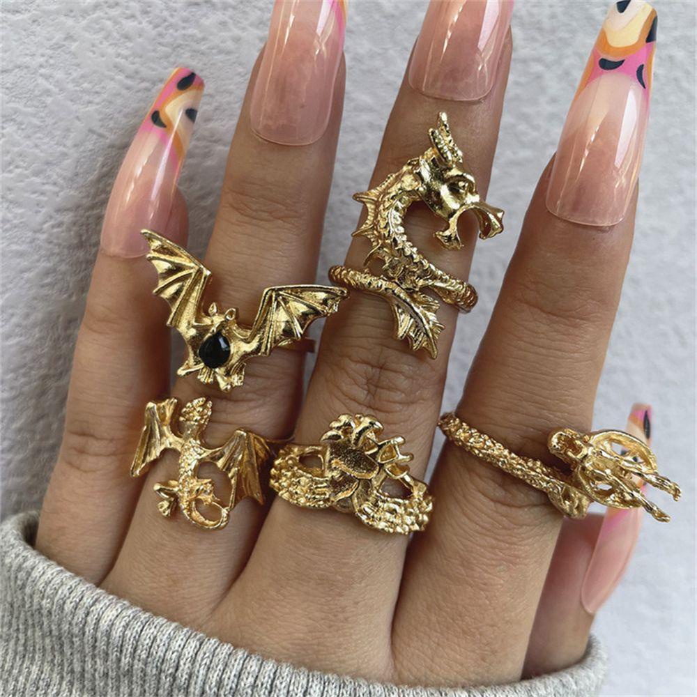 Nanas 5 Pcs Cincin Set Jari Perhiasan Vintage Punk Kelelawar Boho Hip Hop Aksesoris Tangan