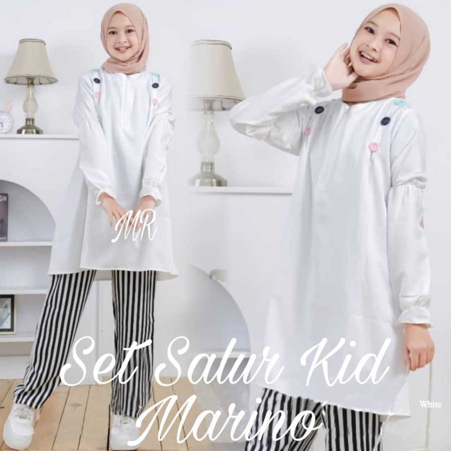 Setelan Anak Cewe / Set Lucu - Baju Muslim Anak Perempuan Sabrina Baju Tunik Anak Katun Salur Setela