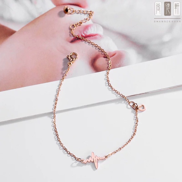 351# LS Gelang Wanita titanium lapis emas 18k model Gelombang Hati bergerak rosegold-1