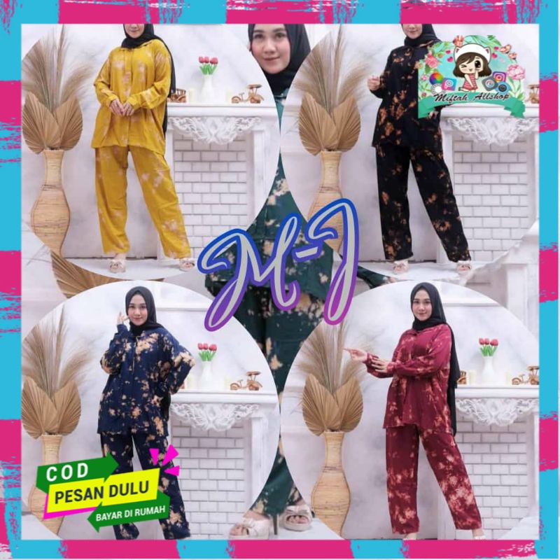 Setelan Rayon Tie Dye/ One Set Kemeja Rayon Tie Dye Motif Awan Cp-Lp/Pakaian Wanita Terbaru