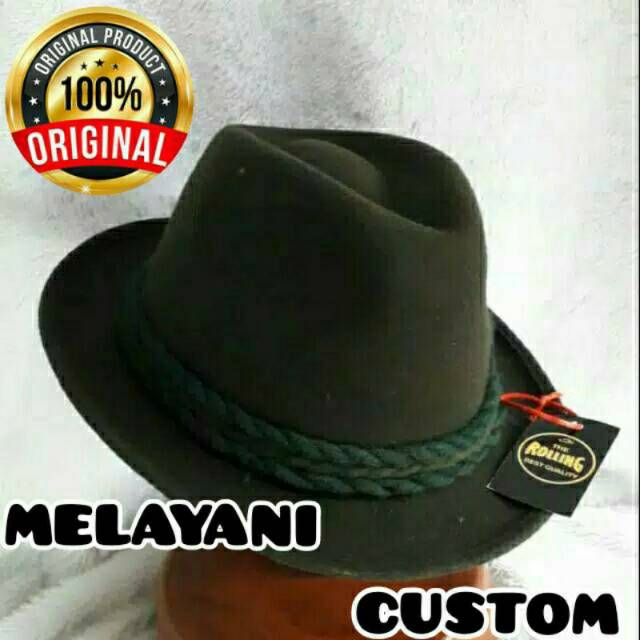 Topi Fedora hijau Army Botol topi laken Qualitied 100%