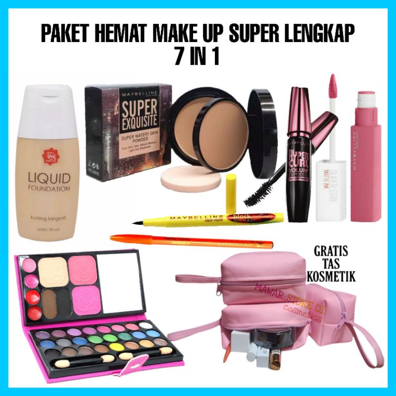 Paket Kosmetik Maybelin Super Lengkap 7 In 1 /  Paket Make Up Hemat Lengkap