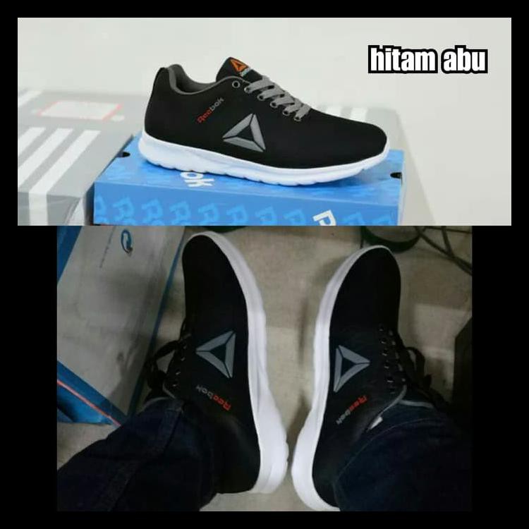 Sepatu Sport Pria Reebok Speedlux Running Sneakers Hitam Abu Abu