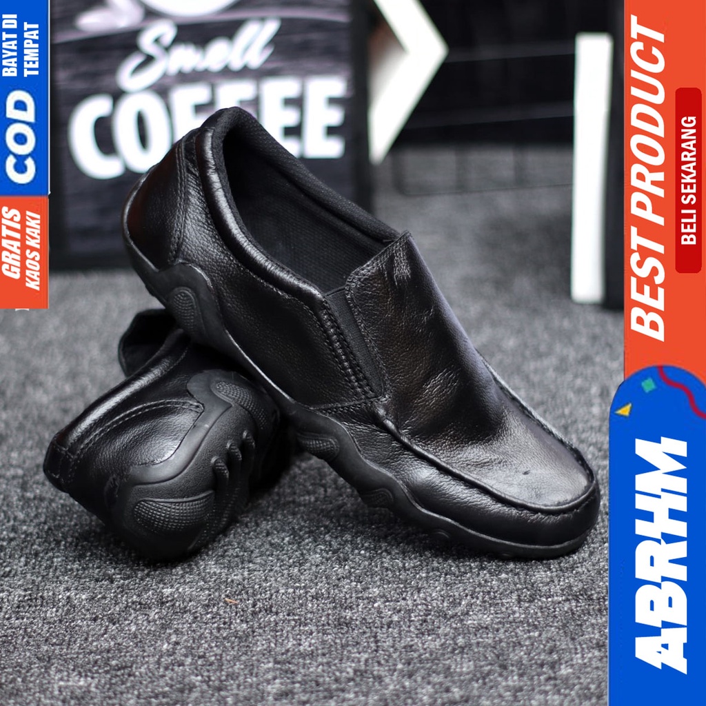 Abrhm Baran - Sepatu Formal Casual Pria Pantofel Kulit Asli Kerja Hitam