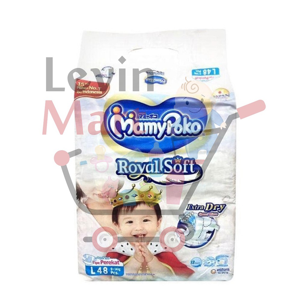 MAMY POKO ROYAL SOFT PEREKAT EXTRA DRY SIZE L ISI 48 PCS UNTUK BAYI BERAT 9-14 KG