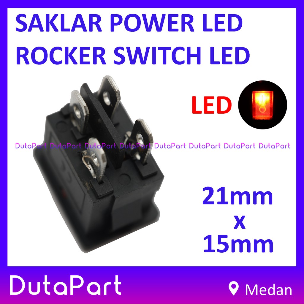 Saklar Power Rocker Switch LED ON OFF 21mm x 15mm 4 PIN Kaki 6A 250VAC