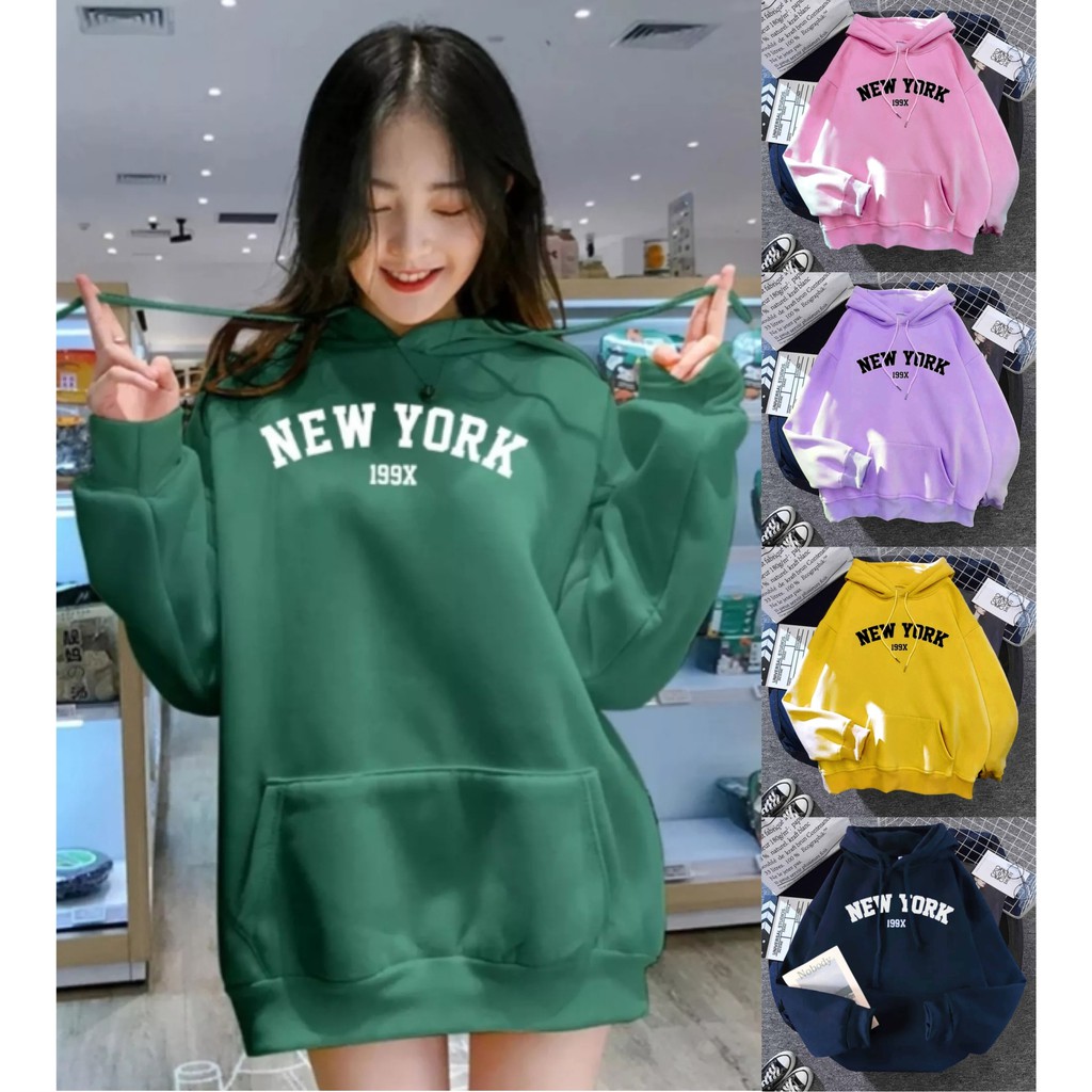 FenishaStore Sweater Hoodie Wanita Kekinian New York 199X Size M-L-XL-XXL