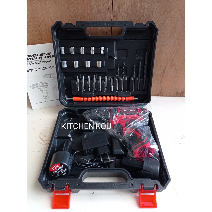 BOR BATERAI 12VOLT CHARGER CORDLESS DRILL RED/ BOR 12V MERAH