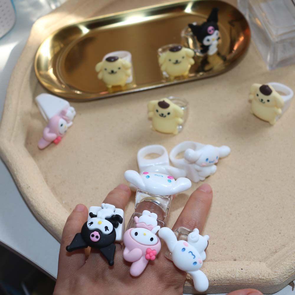 Mxbeauty Cincin Jari Desain Kartun My Melody Pudding Dog Kuromi Kelinci Bahan Resin Transparan Gaya Korea Untuk Wanita