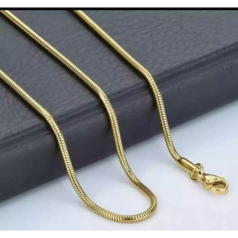 Kalung Titanium Pria Wanita Emas Anti Karat Import Model Bulat