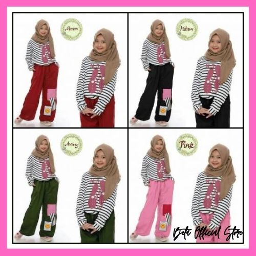 Baju Setelan Celana Kulot Anak Perempuan Muslim Lebaran Idul Adha 2022 / Set Cewek Umur 7 8 9Tahun M