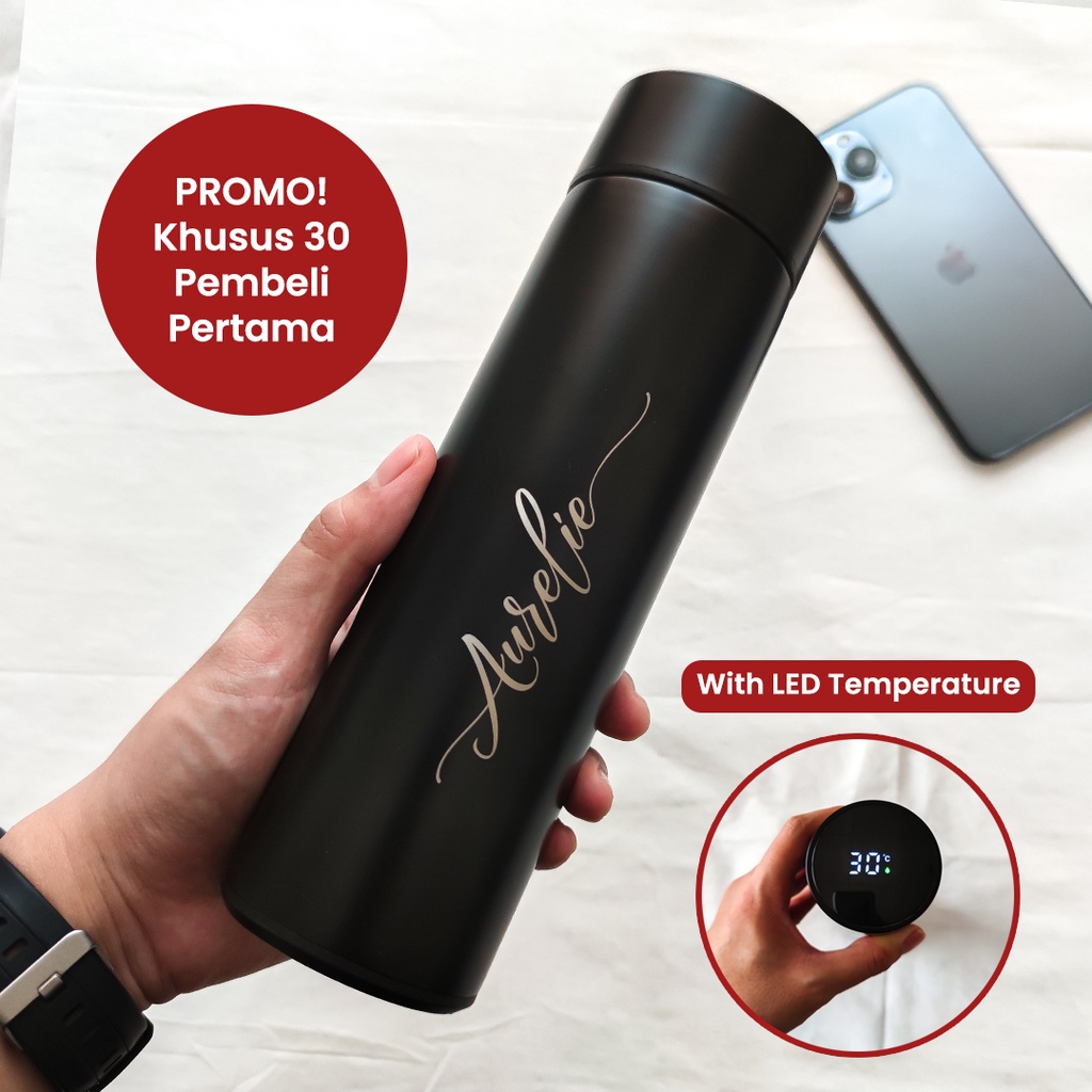 Tumbler LED Tumblr Stainless Custom Nama Logo Botol Tempat Air Minum Custom