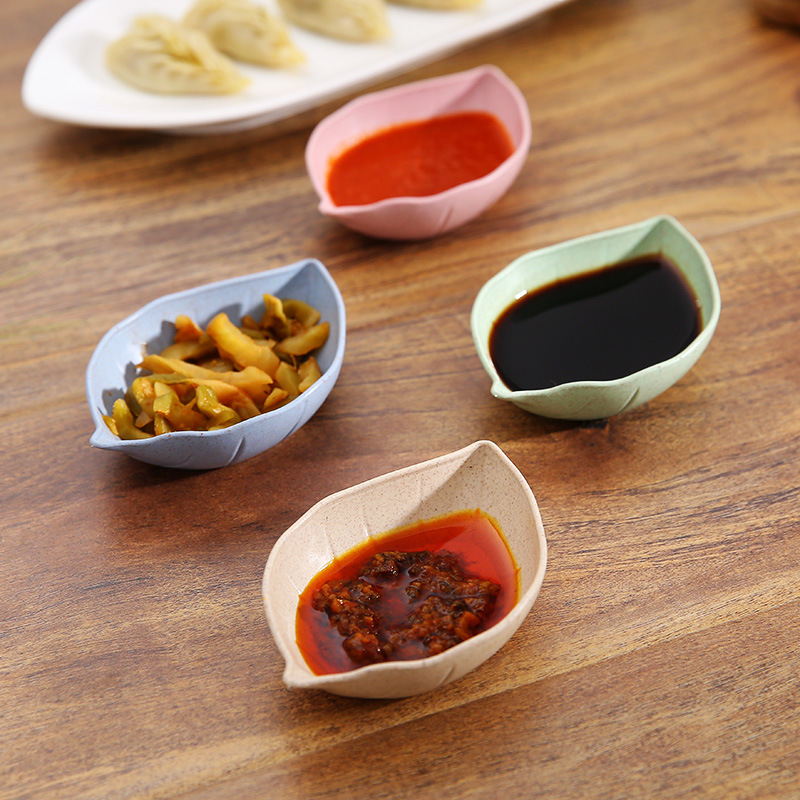 Kitchen Wheat Straw Leaf Shape Spice Snack Plate/Multifunctional Japanese-style Eco-friendly Salt Vinegar Sauce Flavor Seasoning Dish