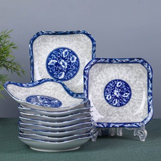 10 Pcs Peralatan Makan Bahan Keramik Gaya China Warna Biru 10 Pcs Peralatan Makan Bahan Keramik Gaya China Warna Biru