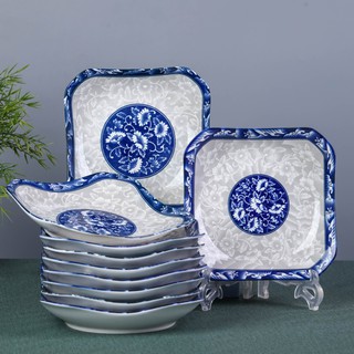 10 Pcs Peralatan Makan Bahan Keramik  Gaya China Warna  Biru  