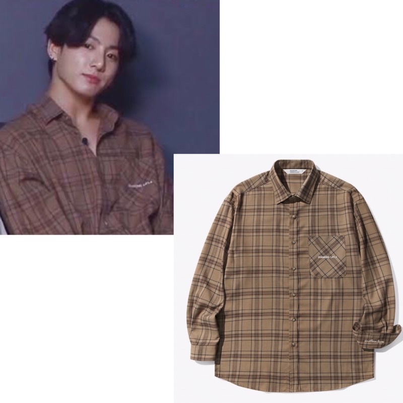 [Ready Stock] BTS Jungkook DIAMOND LAYLA Endless Love Fluff Mood Check Shirt