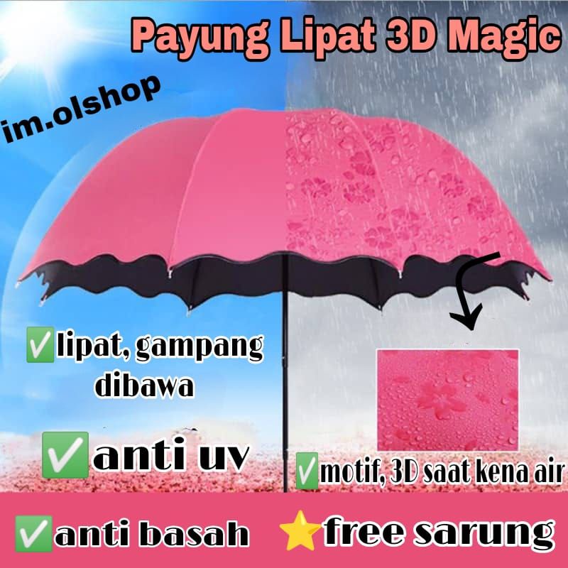 Payung lipat 3D magic umbrella 3Dimensi ajaib hujan basah ada motif ⭐IM.olshop⭐