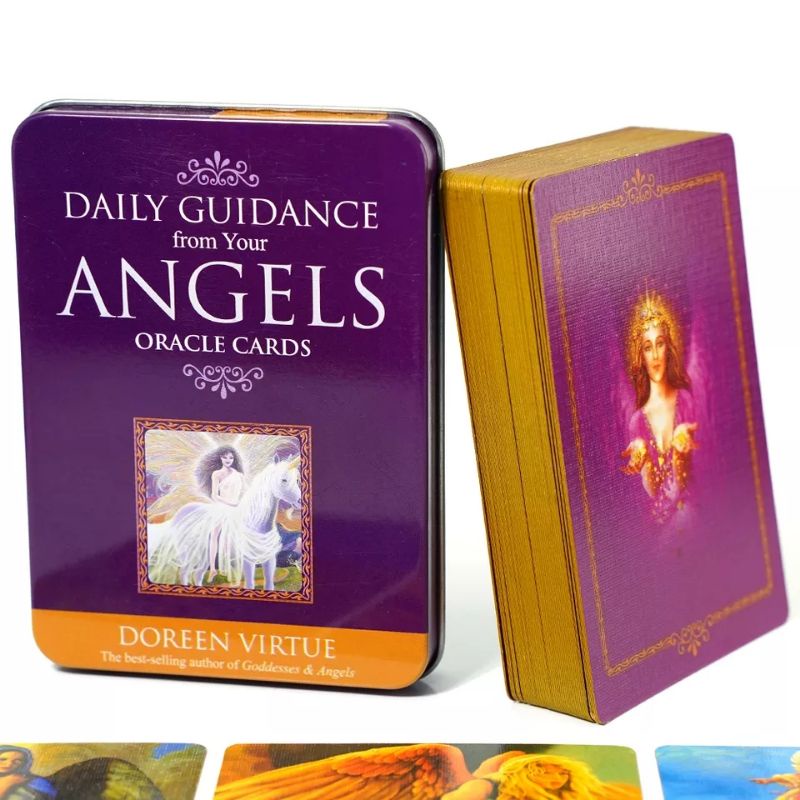 Daily Guidance Angels Oracle dengan Kotak Kaleng pinggiran Emas