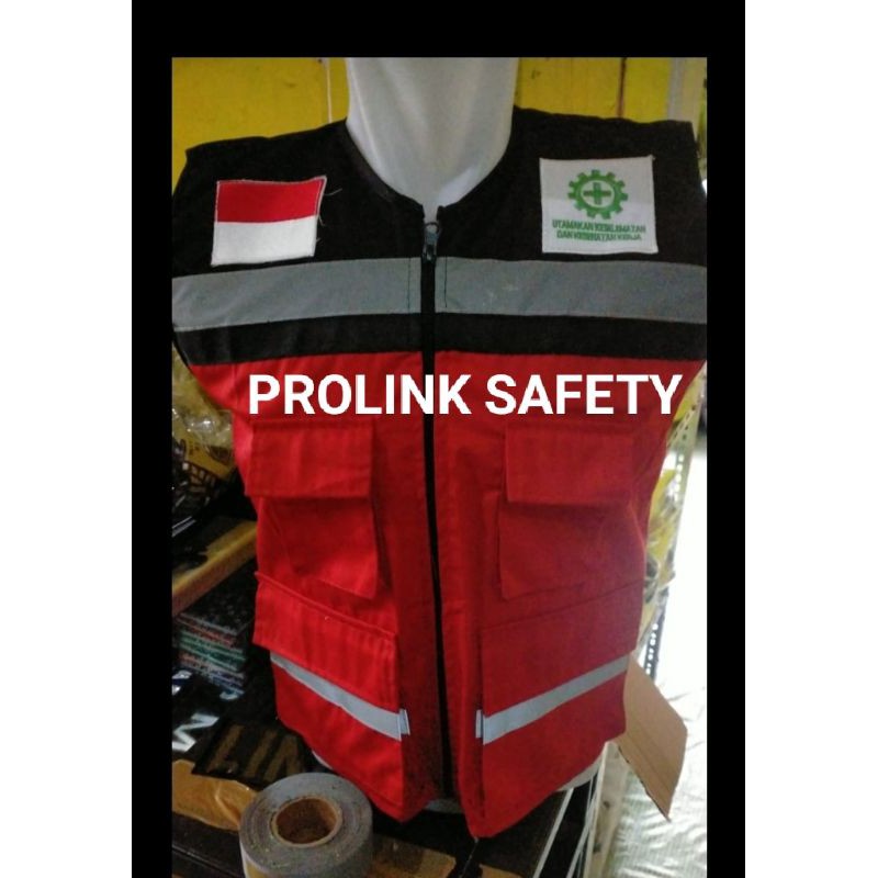 ROMPI SAFETY MERAH BAHAN DRILL HITAM PAKAI FURING