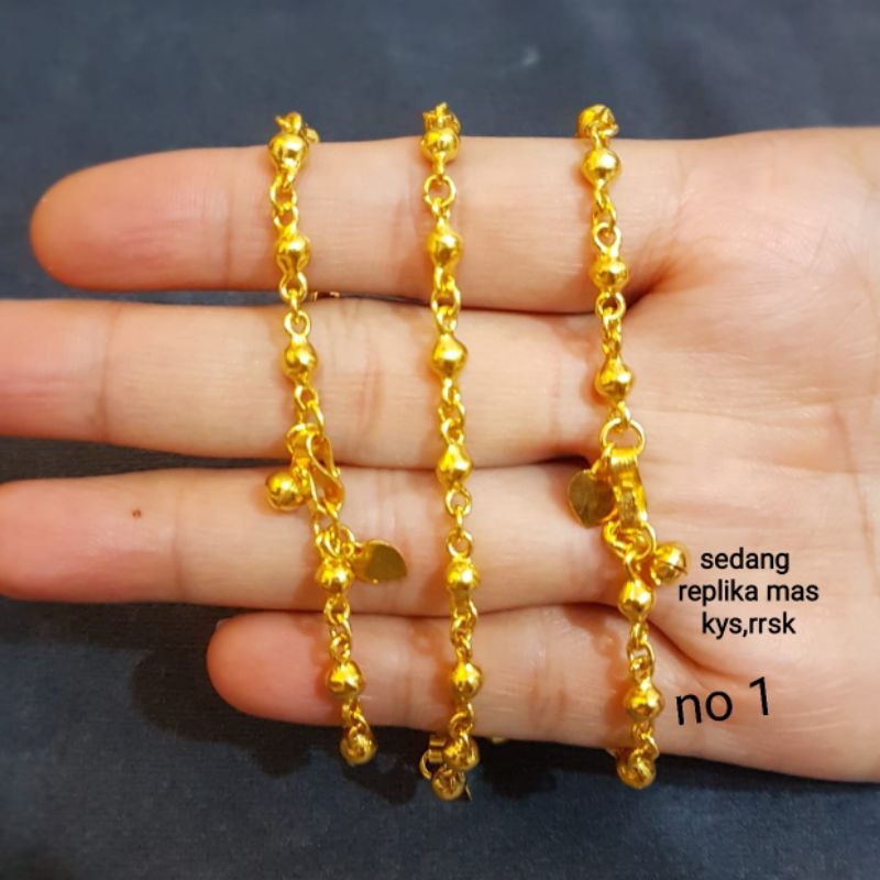 Gelang bola lapis emas 24k /replika, tahan lama,awet,persis seperti asli,tahan,cantik