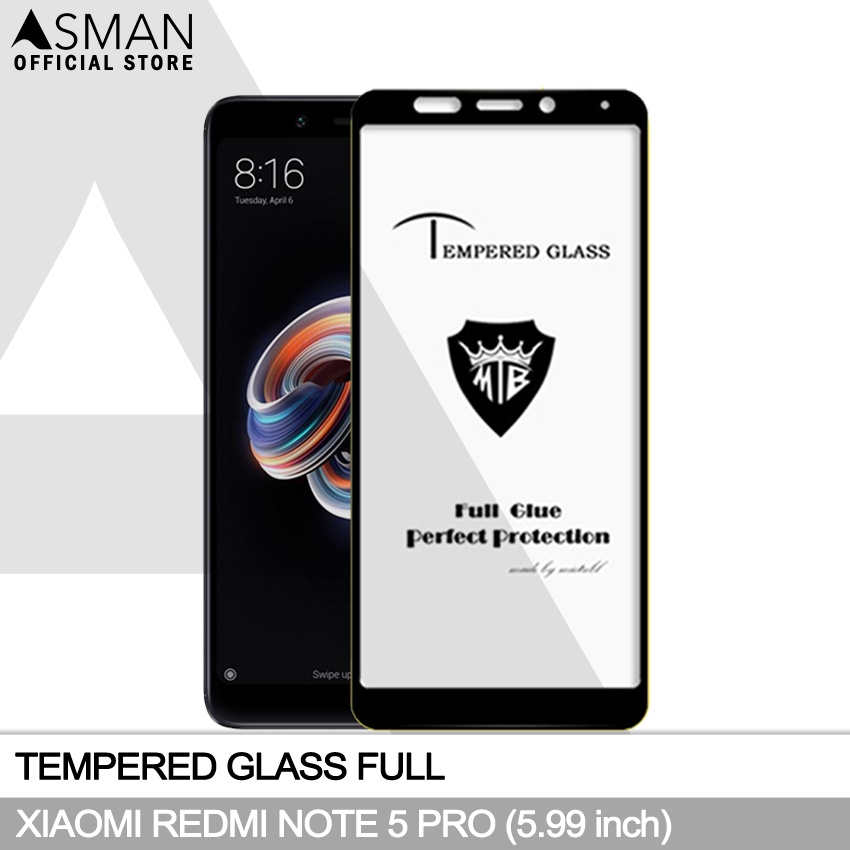 Tempered Glass Full Xiaomi Redmi Note 5 Pro (5.99&quot;) | Anti Gores Kaca - Hitam