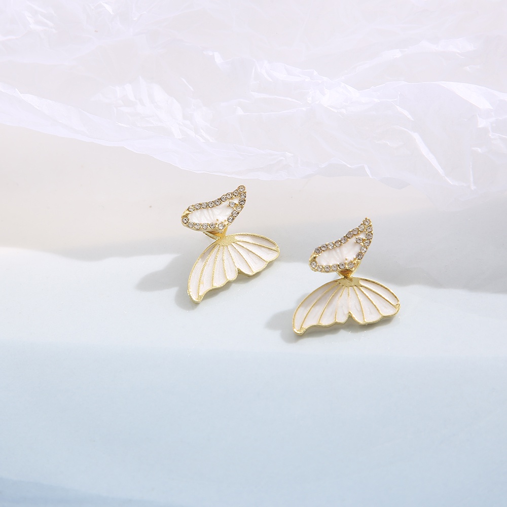 Anting Stud Bentuk Sayap Kupu-Kupu Aksen Kristal Bahan Resin Untuk Wanita