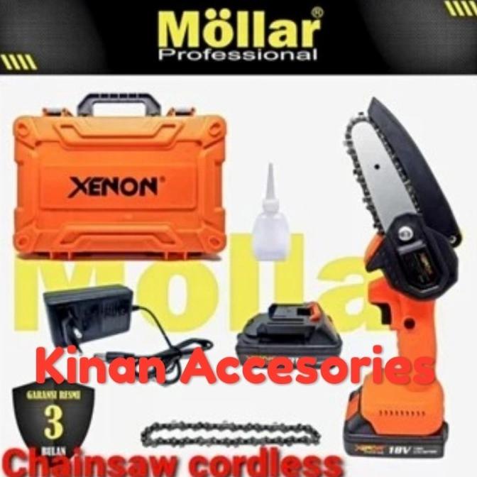 DISKON TERMURAH Xenon mini chain saw 4" mesin gergaji mini cordless cas baterai 18v