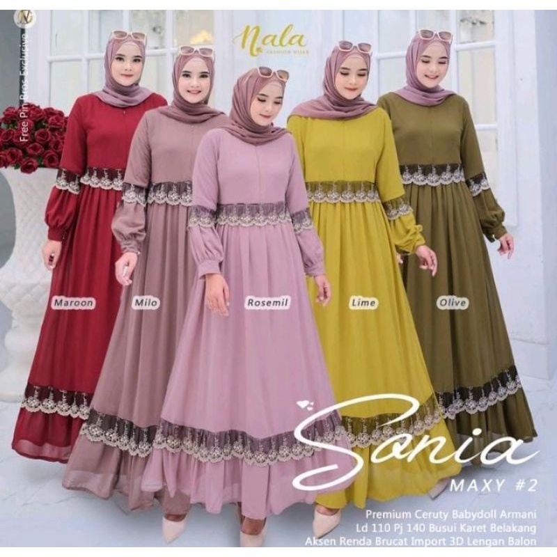 Sonia Maxy Gamis Ceruty babydoll Polos Full Puring Gamis Busui Gamis Renda Mewah Elegan High Quality