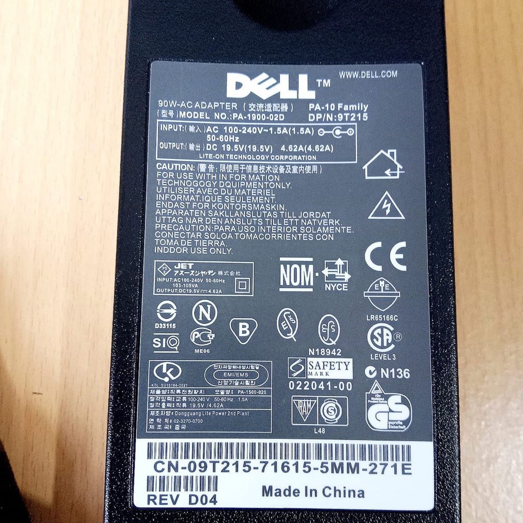 Adaptor Dell 19.5v 4.62a 90Watt Original Lepes PA-10 Jack 7450