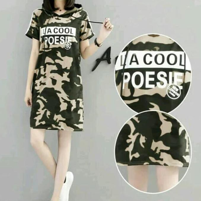 Kualitas Terbaik MINI DRESS HOODIE WANITA LORENG ARMY COKLAT LA COOL ERIN ON SALE