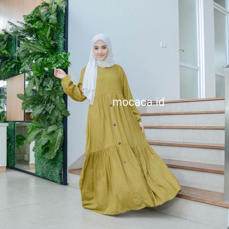 Home Dress Busui Friendly Bahan Katun Rayon Premium Adem Cocok buat ke pantai tali pinggang lengan karet motif polka kecil minimalis simple elegan