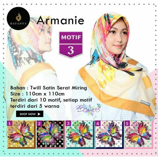 Jilbab Segiempat Armanie Satin Motif 3 by Dafanya - Hijab Scarf Murah
