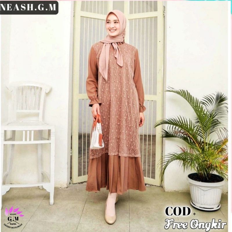 Gamis Remaja Renda Pesta Mewah Dress Kondangan Moscrepe Premium