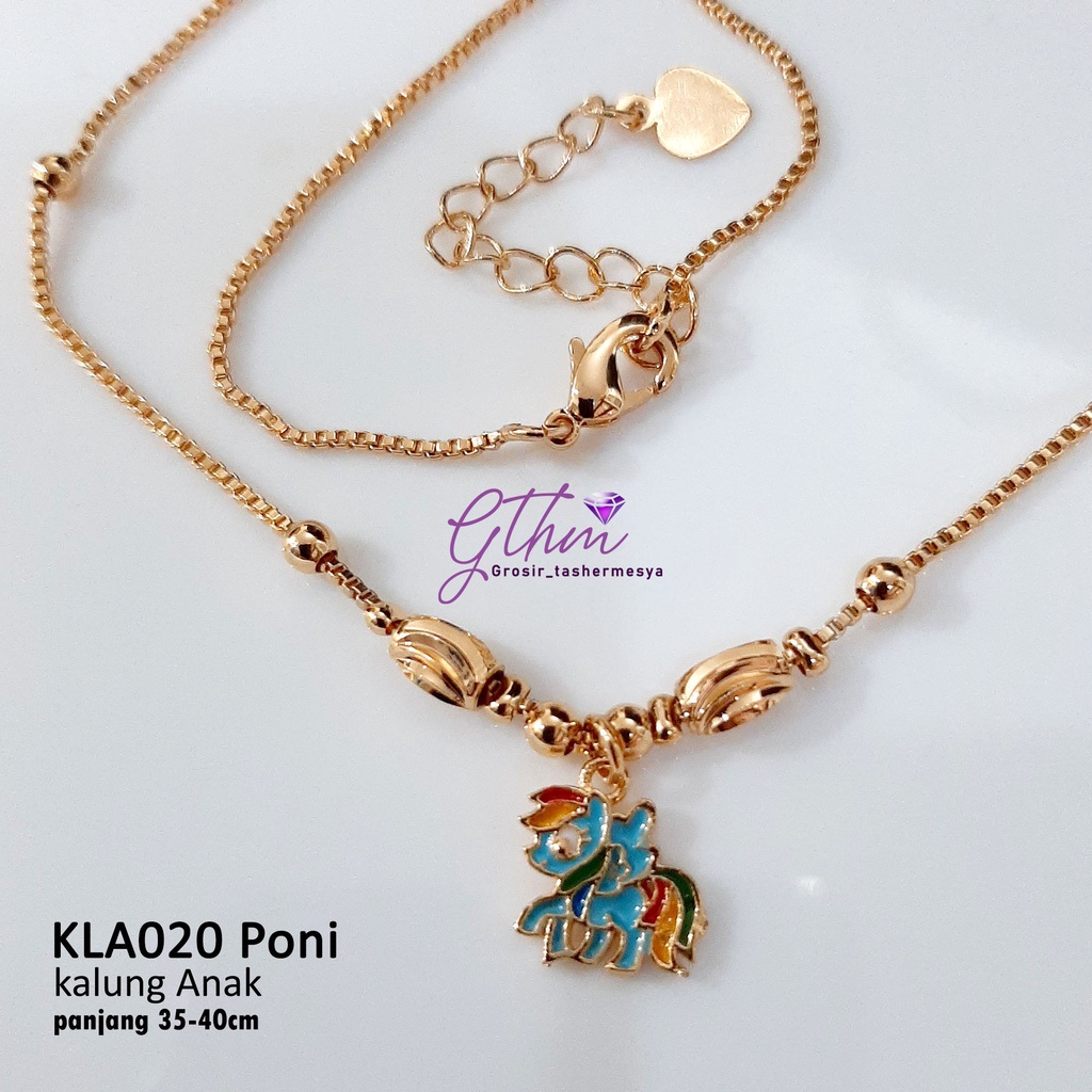 kalung anak poni unicorn biru kla020 perhiasan lapis emas 18k xuping awet kilau seperti emas asli