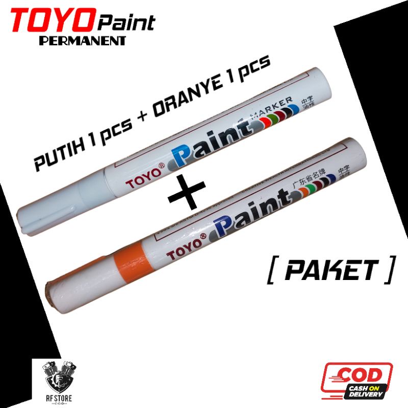 

spidol permanen Toyo paint/ paket warna PUTIH dan ORANYE/ sepaket/ Spidol serbaguna/ spidol permanen/ spidol ban/ RF Store