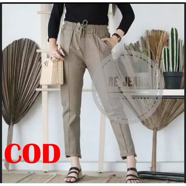 CELANA PANJANG  WANITA STRETCH MODEL CUBIT BAGGY PANTS BAHAN CINOS TEBAL HALUS (ML.XL.XXL BB 45-85)