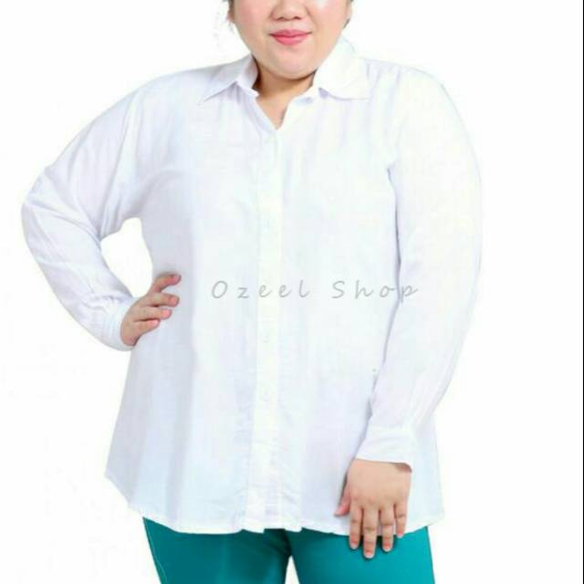 Kemeja Wanita Polos Putih Bahan Katun Rayon