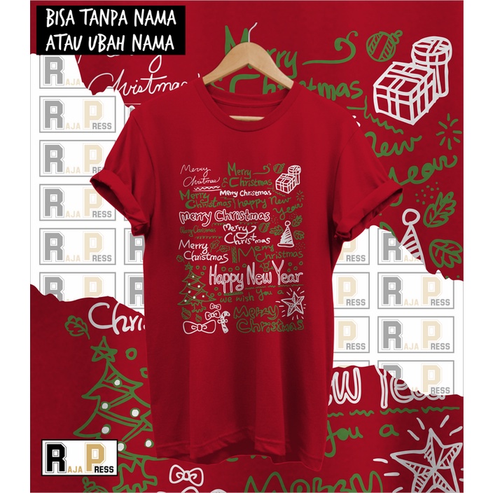 KAOS NATAL BAJU NATAL TULISAN BANYAK MERRY CHRISTMAS NEW YEAR KATUN COMBED 30S