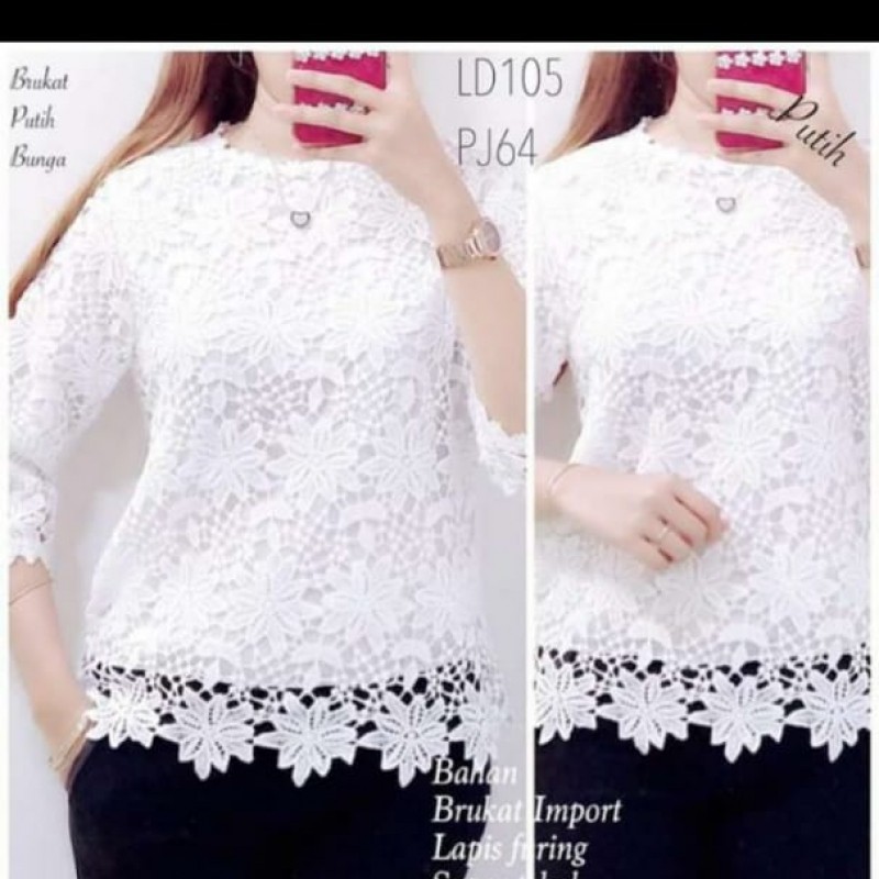 Baju Brukat Putih Bunga brukat atasan kekinian pesta TOP kebaya motif modern