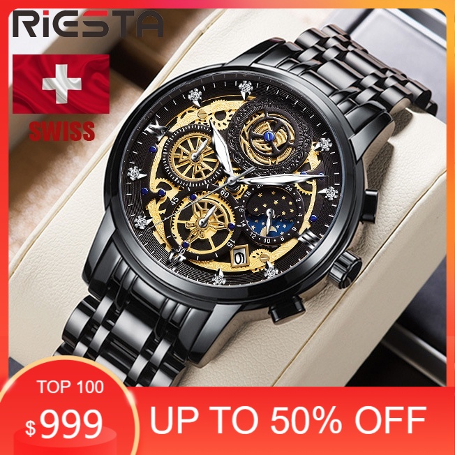 2021 RIESTA 888 Jam Tangan Pria Anti Air Asli Luxury Bisnis Quartz Stainless Steel Watch Free BOX
