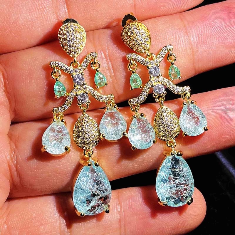 Personality Blue Crystal Crack Design Moissanite 925 Silver Pin Eardrops