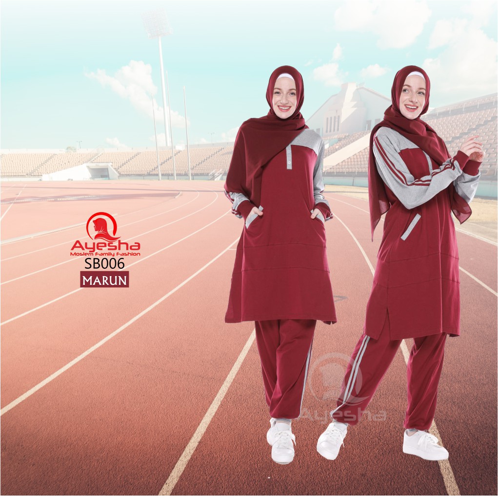 Baju Olahraga Wanita Muslim Muslimah Ayesha/ Setelan Kaos Senam Aerobik Yoga Olahraga Sepeda SBO06