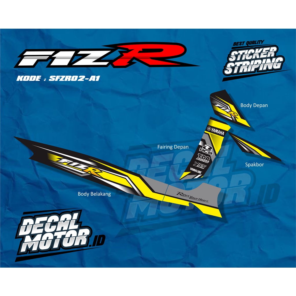 Sticker Striping FIZ R Semi Full Body Striping Variasi List Yamaha Fiz R Black & Yellow- SFZR02