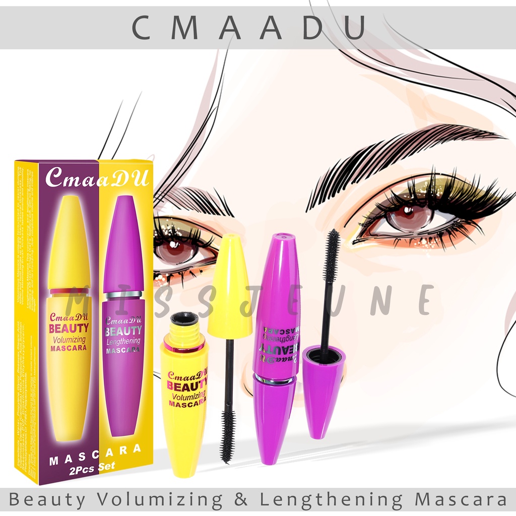 100% ORI CMAADU Beauty Maskara Mascara 2pcs 2 IN 1 Set Volumizing &amp; Lengthening 4D Waterproof dan Tahan Lama