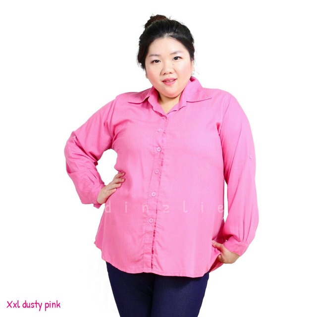 KEMEJA RAYON POLOS WANITA WARNA PINK DUSTY