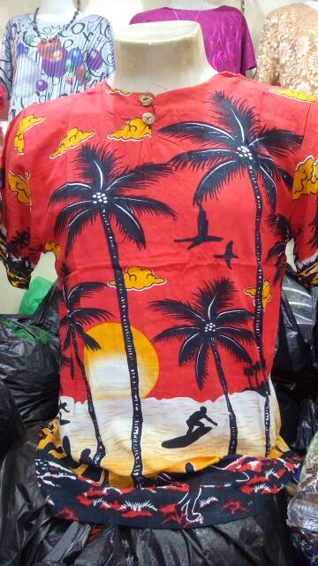 PRODUK UNGGULAN Baju Bali Unisex Corak Kelapa Pantai Hawaii